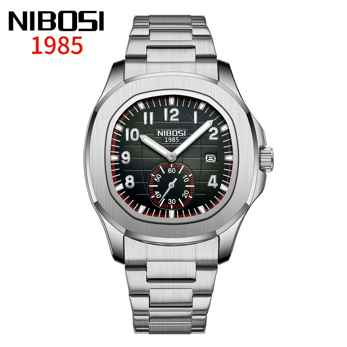 NIBOSI 1985 — Black PVD Steel, Black Dial, Small Seconds & Black Rubber Strap, Men