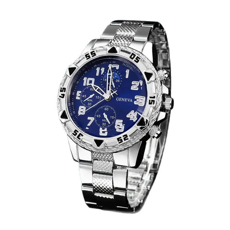 Geneva Men's Chronograph – Gold Case Blue Dial Sport Watch