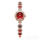 Women's Ruby Flower Jewellery Watch Rose Gold Tone Case Red Gemstone CZ Crystal Bead Link Bracelet Ladies Quartz Glamorous