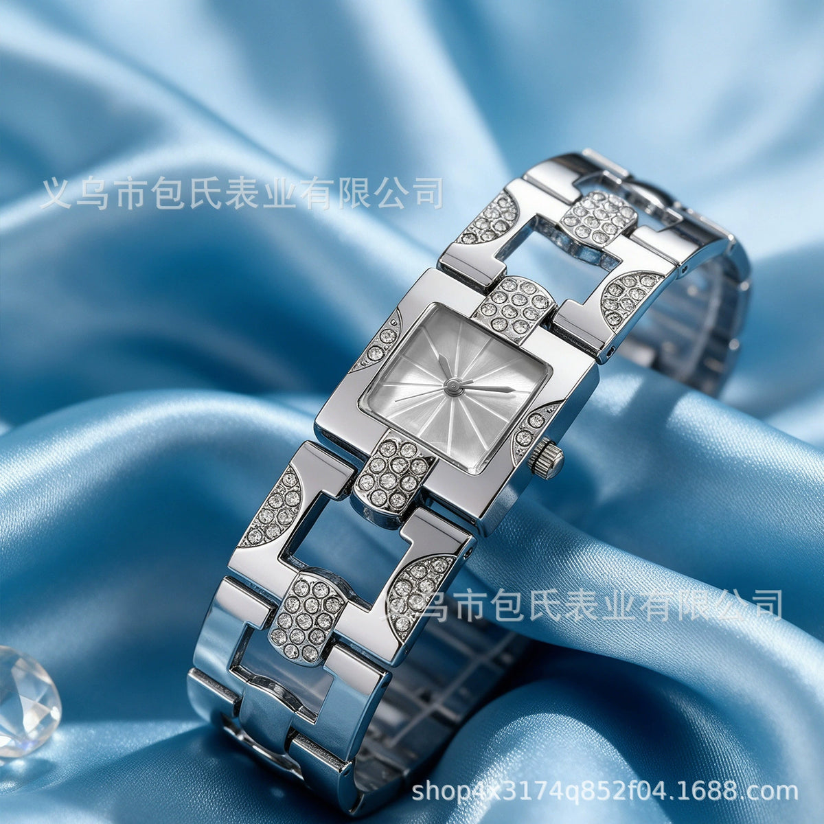 Women's Square Crystal Bracelet Watch – Silver Diamond Links