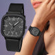 Men's Square Matte Black Case Sport Watch Black Arabic Numeral Dial Decorative Sub-Dials Black Rubber Silicone Strap Quartz