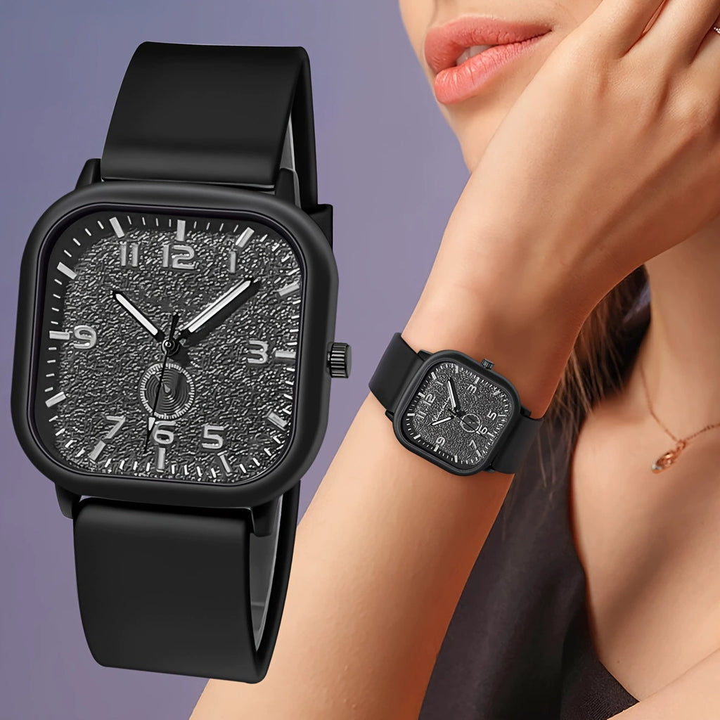 Men's Square Sport Watch – Black Dial Rubber Strap