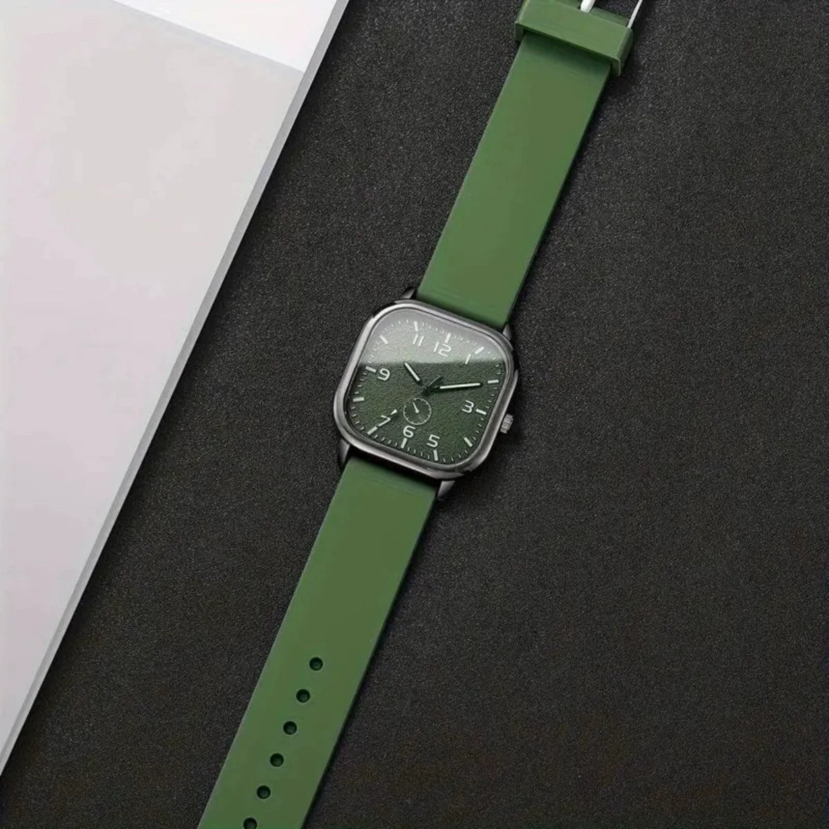 Men's Square Sport Watch – Black Dial Rubber Strap