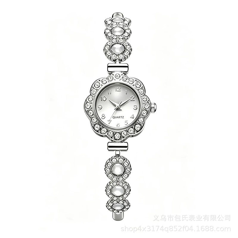 Women's Ruby Flower Jewellery Watch – Rose Gold Crystal Bracelet