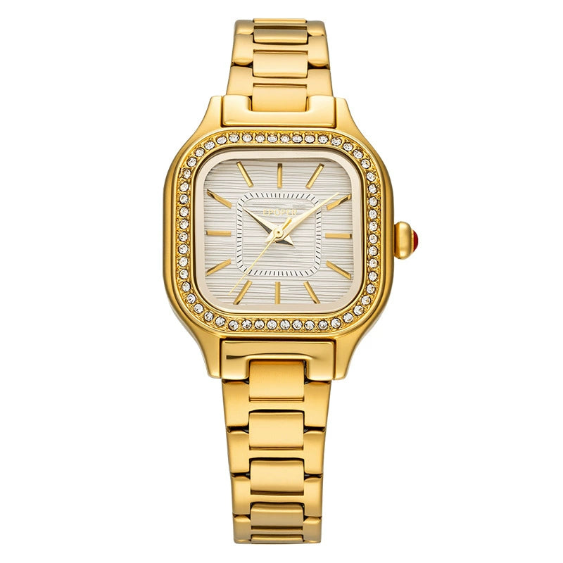 EPOER — Gold-Tone Square Case, Cream Dial, Crystal Markers & Gold Mesh Bracelet, Women