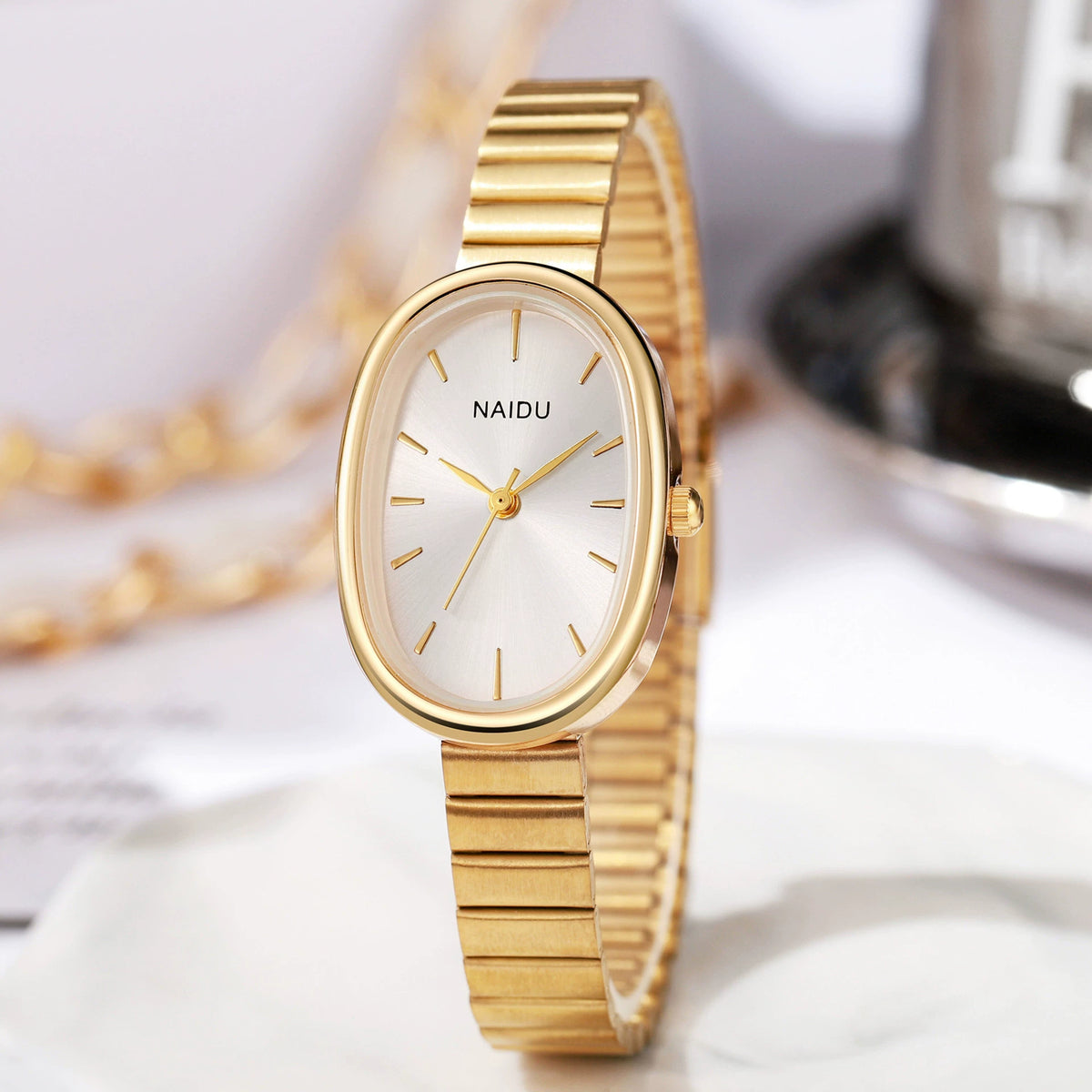 Women's Minimalist Square Watch – Gold Thin Case White Dial