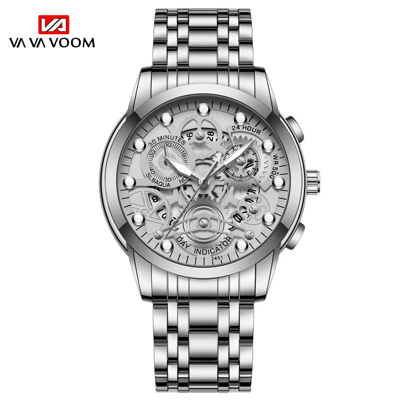NAVIFORCE Men's Skeleton Chronograph – Gold Black Dial Steel
