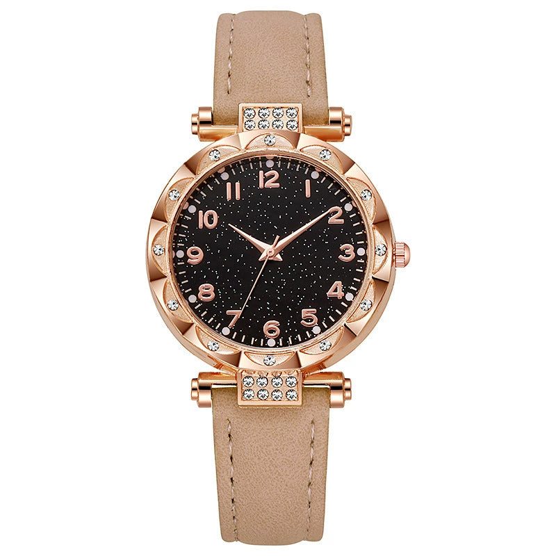 Women's Starry Sky Watch – Rose Gold Crystal Bezel Green Strap