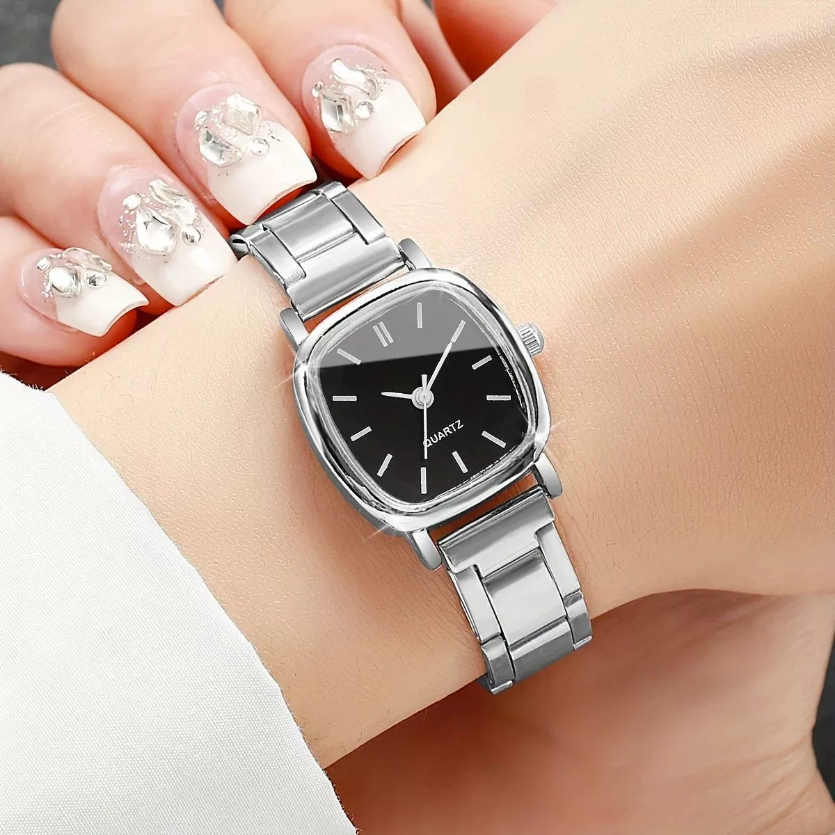 Women's Square Starry Sky Watch – Rose Gold Crystal Steel Bracelet