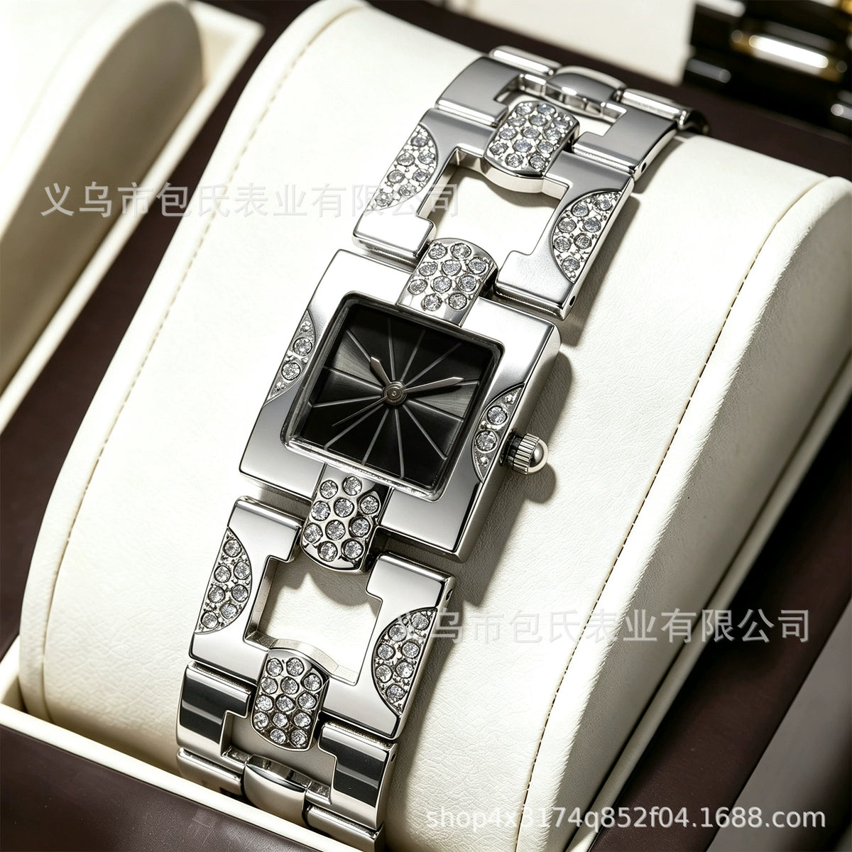 Women's Square Crystal Bracelet Watch – Silver Diamond Links