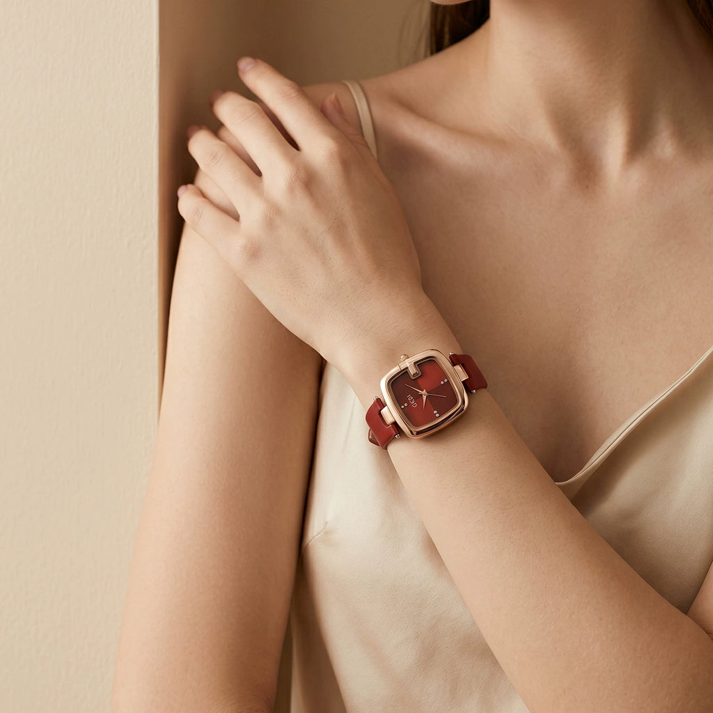 Gucci G-Frame — Rose Gold-Tone, Double G Dial & Grey Leather Strap, Women