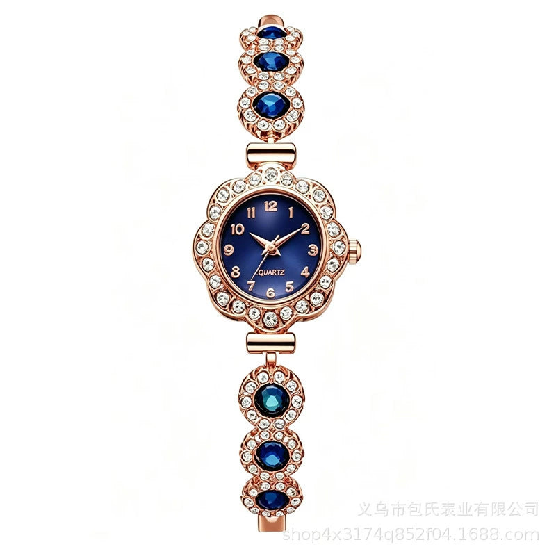 Women's Ruby Flower Jewellery Watch – Rose Gold Crystal Bracelet
