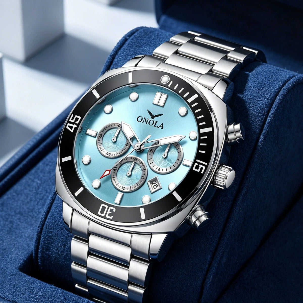 ONOLA Chronograph — Stainless Steel, Black Dial & Steel Bracelet, Men