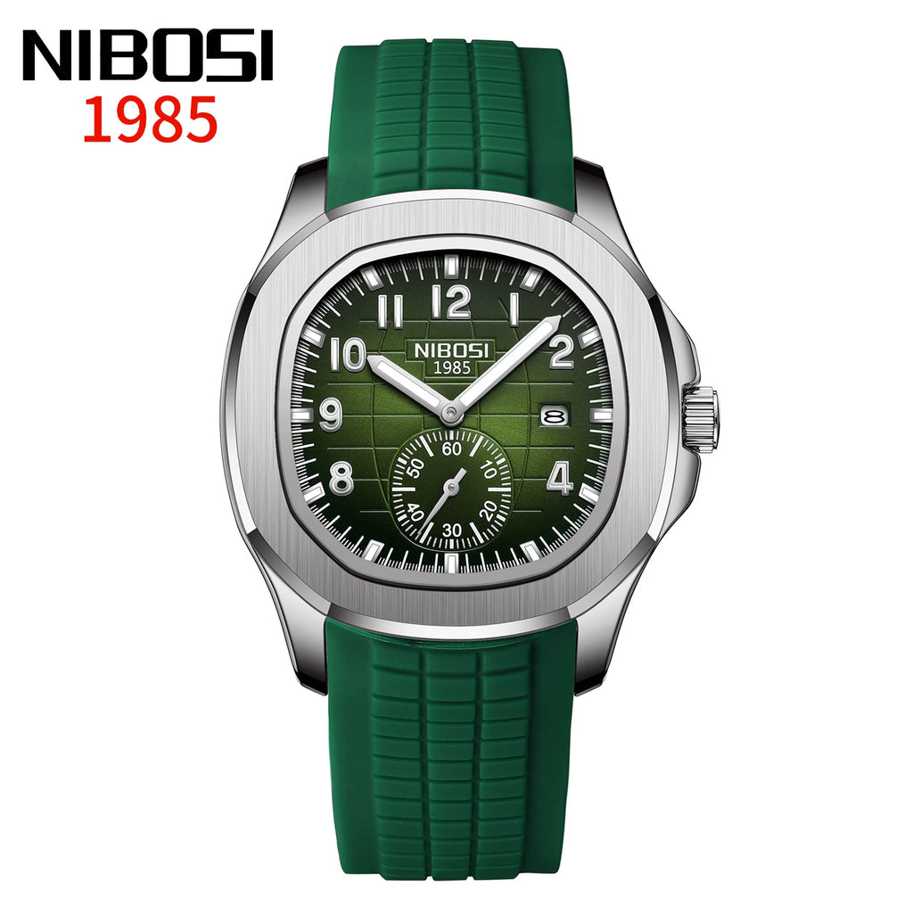 NIBOSI 1985 — Black PVD Steel, Black Dial, Small Seconds & Black Rubber Strap, Men