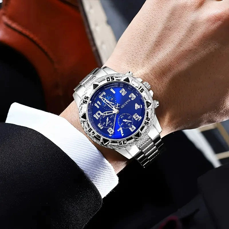 Geneva Men's Chronograph – Gold Case Blue Dial Sport Watch