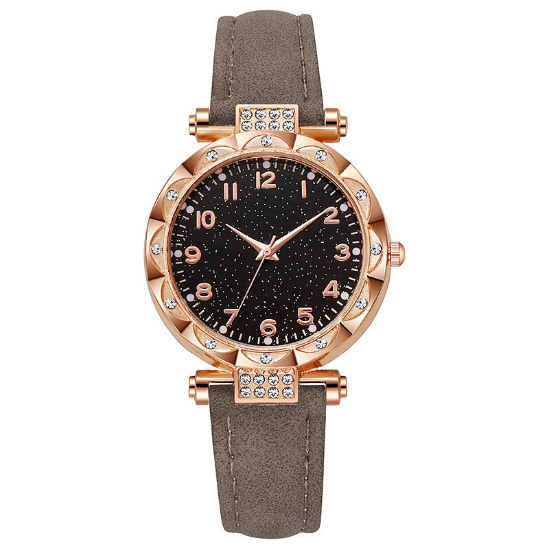 Women's Starry Sky Watch – Rose Gold Crystal Bezel Green Strap