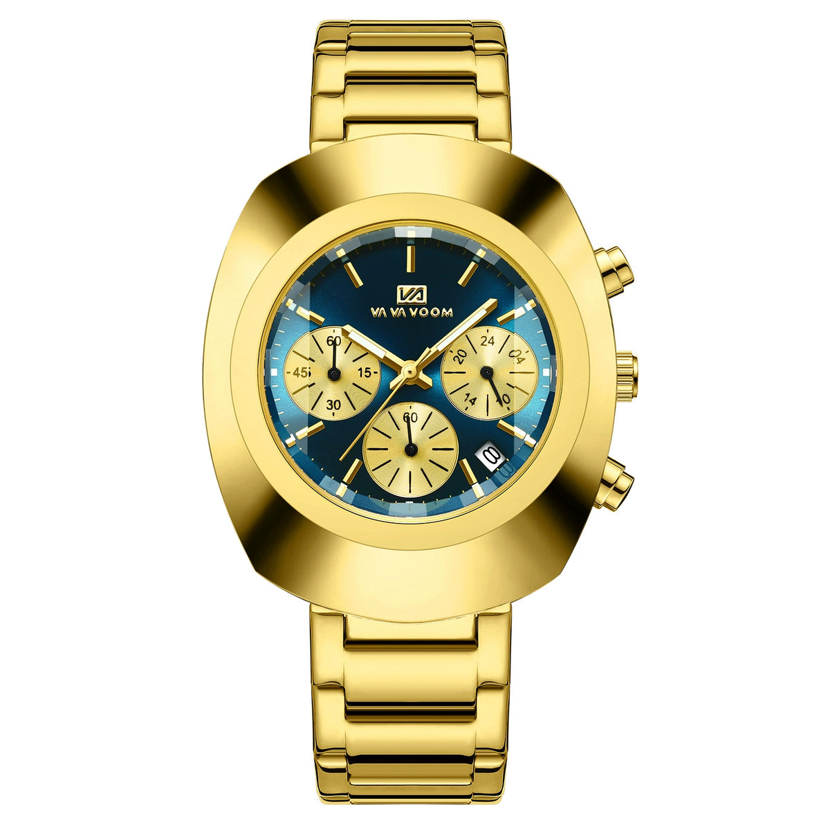 Men's Full Gold Chronograph Watch – Gold Dial Steel Bracelet