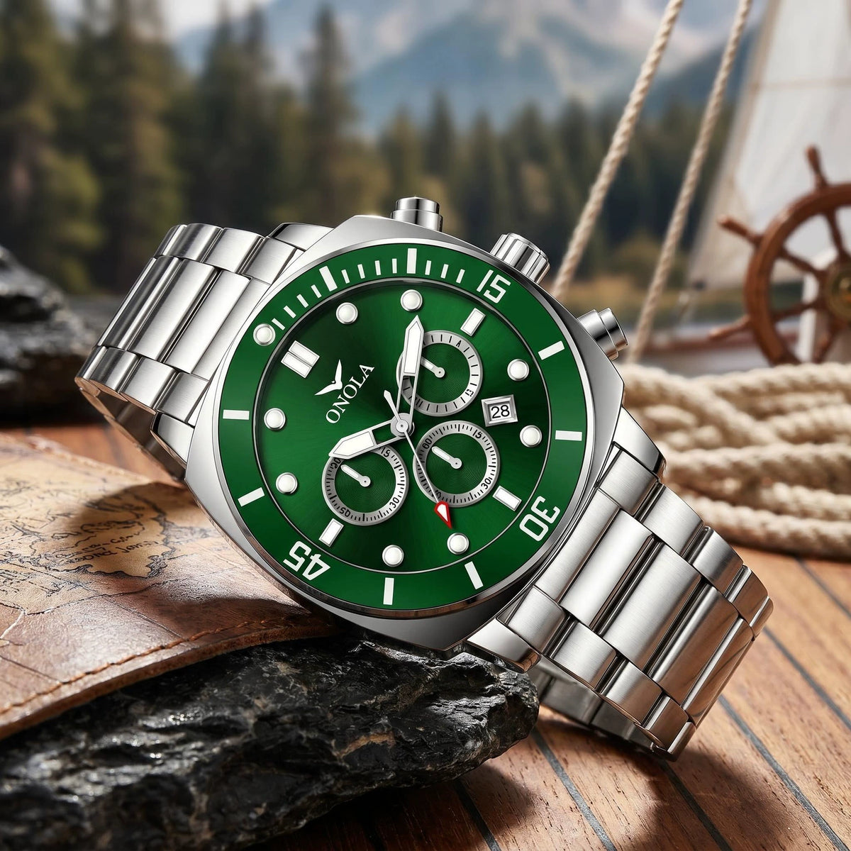 ONOLA Chronograph — Stainless Steel, Black Dial & Steel Bracelet, Men