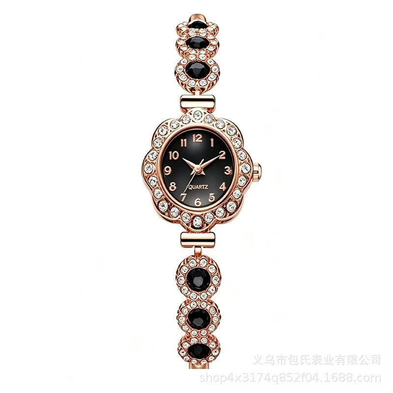 Women's Ruby Flower Jewellery Watch – Rose Gold Crystal Bracelet