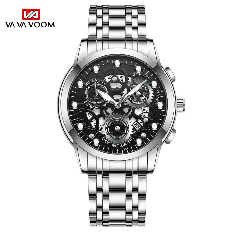 NAVIFORCE Men's Skeleton Chronograph – Gold Black Dial Steel