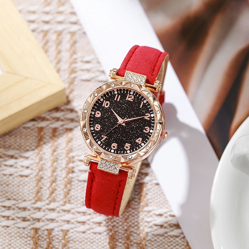 Women's Starry Sky Watch – Rose Gold Crystal Bezel Green Strap