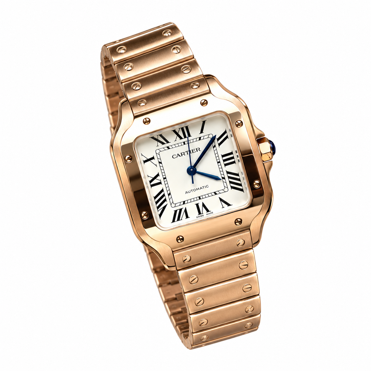 Cartier Santos Rose Gold White Dial Automatic Bracelet Watch – KDY