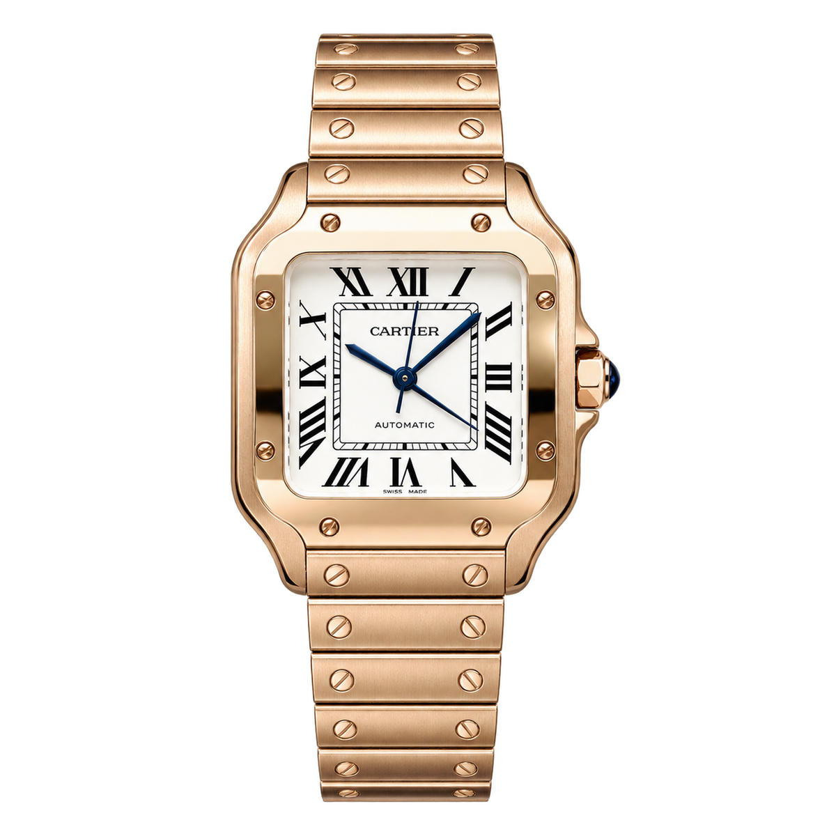 Cartier Santos de Cartier 18K Rose Gold White Dial Automatic Integrated Bracelet Watch